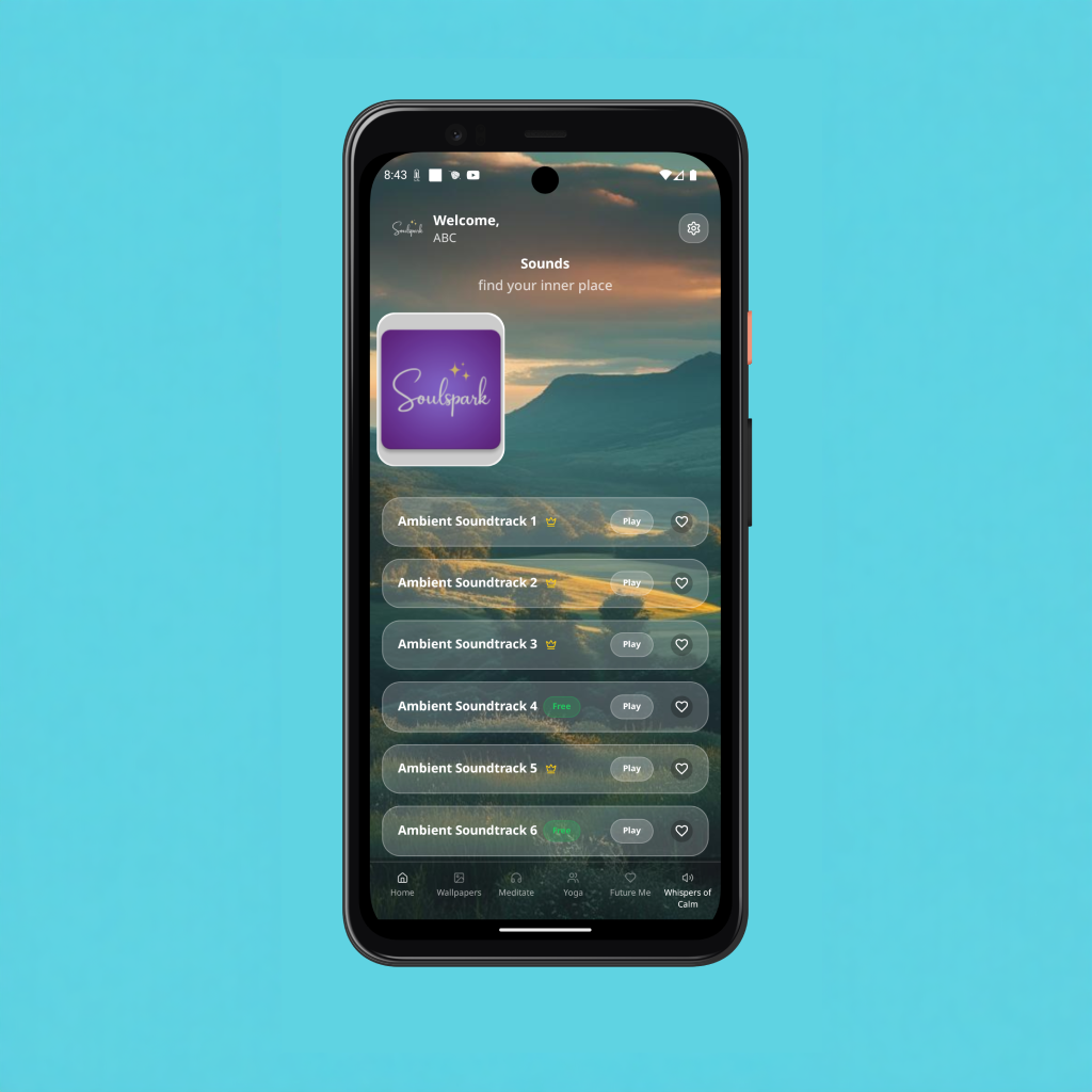 audio player interface for future me letters with voice waveform, calming green and blue colors